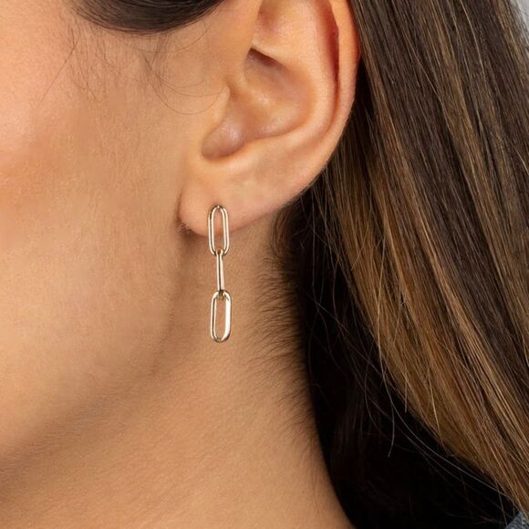 14k real gold Paperclip Dangle earrings stud earrings | made in Los Angeles | - Picture 4 of 7